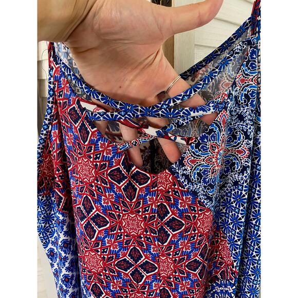 Nina Leonard Patchwork Handkerchief-Hem Midi Dress - Picture 6 of 8